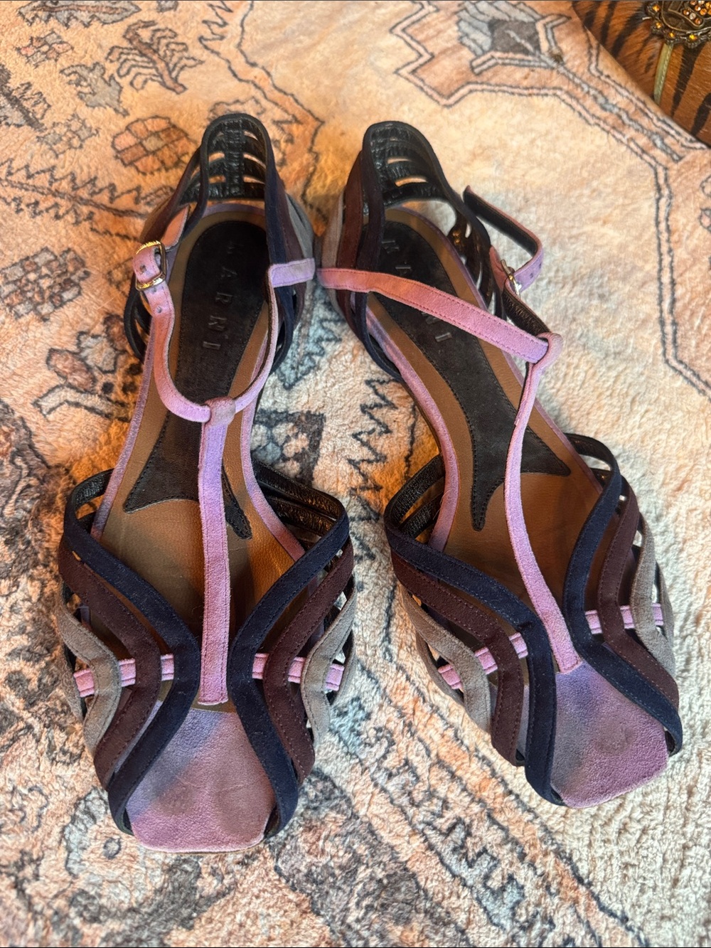 Marni Purple T-Strap Suede Women's Sandals